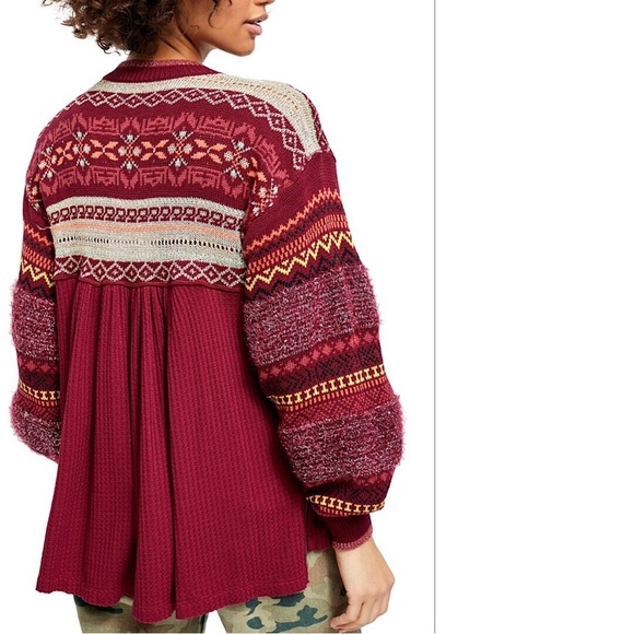 NEW Free People Cabin Fever Sweater Pomegranate Wine Size Large - Picture 5 of 8